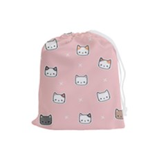 Cute Cat Cartoon Doodle Seamless Pink Pattern Drawstring Pouch (large) by Grandong