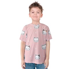 Cute Cat Cartoon Doodle Seamless Pink Pattern Kids  Cotton T-Shirt