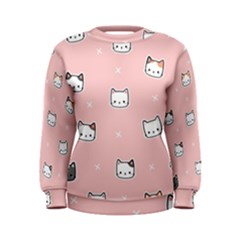 Cute Cat Cartoon Doodle Seamless Pink Pattern Women s Sweatshirt