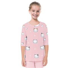 Cute Cat Cartoon Doodle Seamless Pink Pattern Kids  Quarter Sleeve Raglan T-Shirt