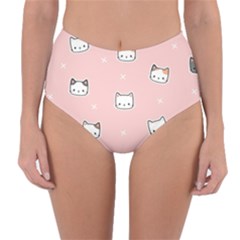 Cute Cat Cartoon Doodle Seamless Pink Pattern Reversible High-Waist Bikini Bottoms