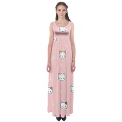 Cute Cat Cartoon Doodle Seamless Pink Pattern Empire Waist Maxi Dress