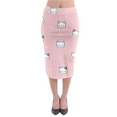 Cute Cat Cartoon Doodle Seamless Pink Pattern Midi Pencil Skirt