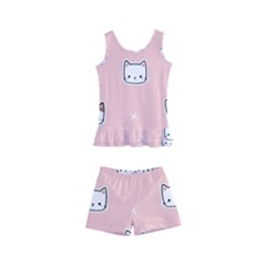 Cute Cat Cartoon Doodle Seamless Pink Pattern Kids  Boyleg Swimsuit