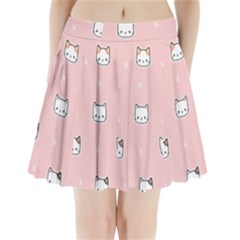 Cute Cat Cartoon Doodle Seamless Pink Pattern Pleated Mini Skirt