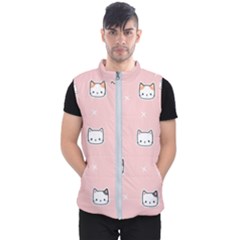 Cute Cat Cartoon Doodle Seamless Pink Pattern Men s Puffer Vest