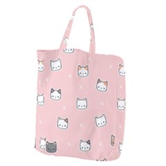 Cute Cat Cartoon Doodle Seamless Pink Pattern Giant Grocery Tote