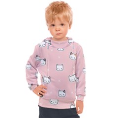 Cute Cat Cartoon Doodle Seamless Pink Pattern Kids  Hooded Pullover by Grandong