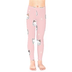 Cute Cat Cartoon Doodle Seamless Pink Pattern Kids  Leggings