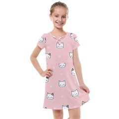 Cute Cat Cartoon Doodle Seamless Pink Pattern Kids  Cross Web Dress