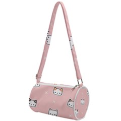 Cute Cat Cartoon Doodle Seamless Pink Pattern Mini Cylinder Bag