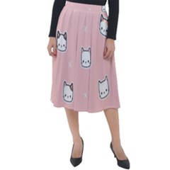 Cute Cat Cartoon Doodle Seamless Pink Pattern Classic Velour Midi Skirt 