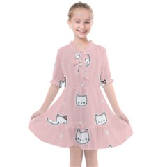 Cute Cat Cartoon Doodle Seamless Pink Pattern Kids  All Frills Chiffon Dress