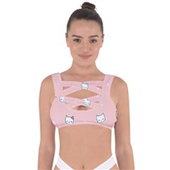 Cute Cat Cartoon Doodle Seamless Pink Pattern Bandaged Up Bikini Top