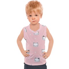 Cute Cat Cartoon Doodle Seamless Pink Pattern Kids  Sport Tank Top