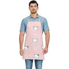 Cute Cat Cartoon Doodle Seamless Pink Pattern Kitchen Apron