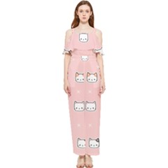 Cute Cat Cartoon Doodle Seamless Pink Pattern Draped Sleeveless Chiffon Jumpsuit