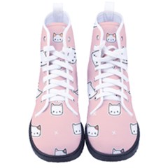 Cute Cat Cartoon Doodle Seamless Pink Pattern Men s High-Top Canvas Sneakers