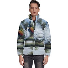 Canvas Oil Painting Two Peacock Men s Puffer Bubble Jacket Coat by Grandong