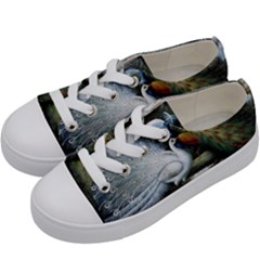 Canvas Oil Painting Two Peacock Kids  Low Top Canvas Sneakers by Grandong