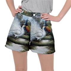 Canvas Oil Painting Two Peacock Women s Ripstop Shorts by Grandong