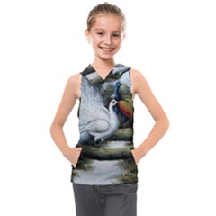 Canvas Oil Painting Two Peacock Kids  Sleeveless Hoodie