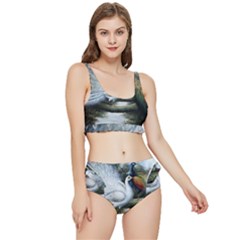 Canvas Oil Painting Two Peacock Frilly Bikini Set by Grandong