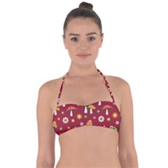 Woodland Mushroom And Daisy Seamless Pattern Tie Back Bikini Top