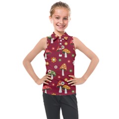 Woodland Mushroom And Daisy Seamless Pattern Kids  Sleeveless Polo T-shirt