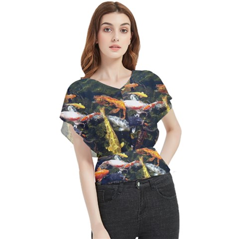 Koi Pond 3d Fish Butterfly Chiffon Blouse by Grandong