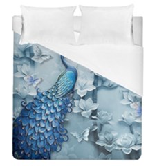 Chinese Style 3d Embossed Blue Peacock Oil Painting Duvet Cover (Queen Size)