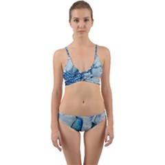 Chinese Style 3d Embossed Blue Peacock Oil Painting Wrap Around Bikini Set by Grandong