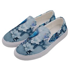 Chinese Style 3d Embossed Blue Peacock Oil Painting Men s Canvas Slip Ons by Grandong