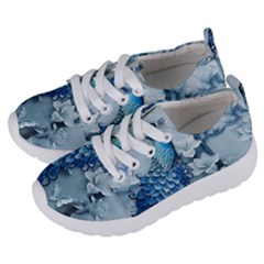 Chinese Style 3d Embossed Blue Peacock Oil Painting Kids  Lightweight Sports Shoes by Grandong