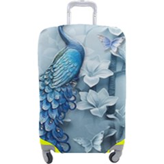 Chinese Style 3d Embossed Blue Peacock Oil Painting Luggage Cover (large) by Grandong