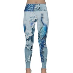 Chinese Style 3d Embossed Blue Peacock Oil Painting Lightweight Velour Classic Yoga Leggings by Grandong