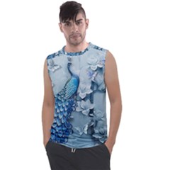 Chinese Style 3d Embossed Blue Peacock Oil Painting Men s Regular Tank Top