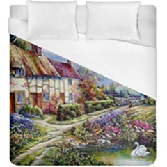 Colorful Cottage River Colorful House Landscape Garden Beautiful Painting Duvet Cover (king Size)