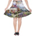 Colorful Cottage River Colorful House Landscape Garden Beautiful Painting Velvet High Waist Skirt View2