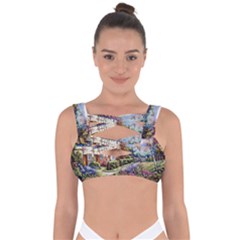 Colorful Cottage River Colorful House Landscape Garden Beautiful Painting Bandaged Up Bikini Top by Grandong