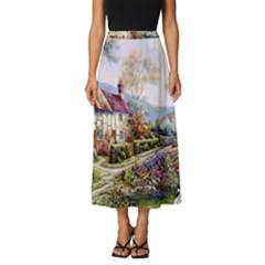 Colorful Cottage River Colorful House Landscape Garden Beautiful Painting Classic Midi Chiffon Skirt by Grandong