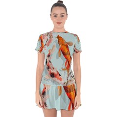 Koi Fish Drop Hem Mini Chiffon Dress by Grandong