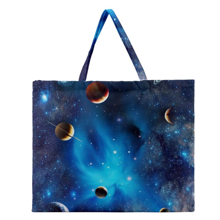 3d Universe Space Star Planet Zipper Large Tote Bag