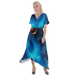 3d Universe Space Star Planet Cross Front Sharkbite Hem Maxi Dress by Grandong