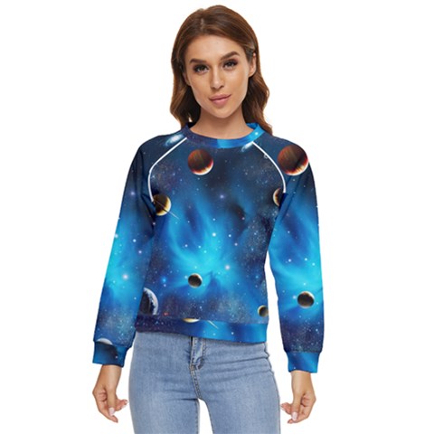 3d Universe Space Star Planet Women s Long Sleeve Raglan T-shirt by Grandong