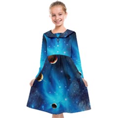 3d Universe Space Star Planet Kids  Midi Sailor Dress