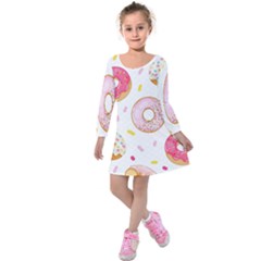 Vector Donut Seamless Pattern Kids  Long Sleeve Velvet Dress by Grandong