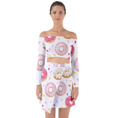 Vector Donut Seamless Pattern Off Shoulder Top With Skirt Set by Grandong