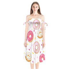 Vector Donut Seamless Pattern Shoulder Tie Bardot Midi Dress