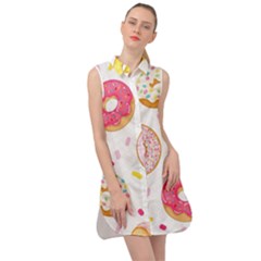 Vector Donut Seamless Pattern Sleeveless Shirt Dress by Grandong